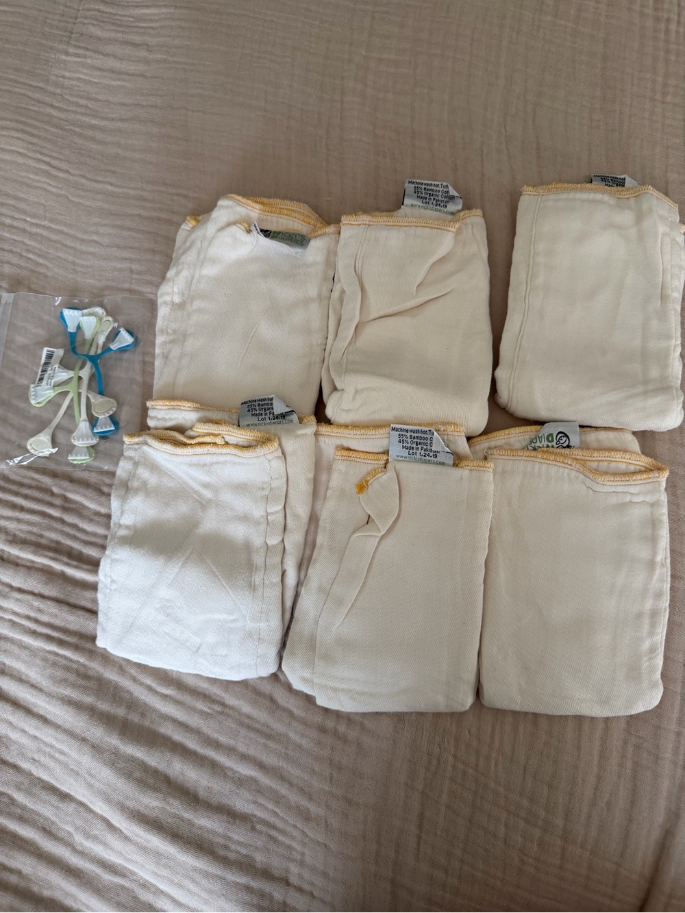 6 Nicki’s Diapers Bamboo / Organic Cotton Prefold Cloth Diapers Sz L